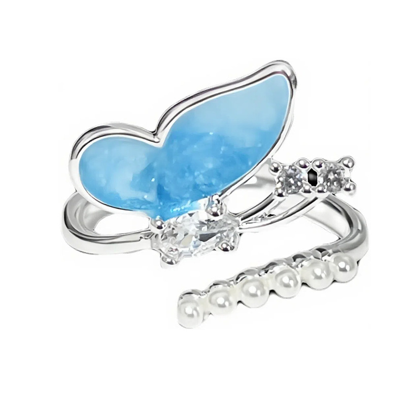Elegant and sweet open ring for women, blue flower butterfly, high appearance level, best-selling best friend ring, elegant and niche accessory Item Picture