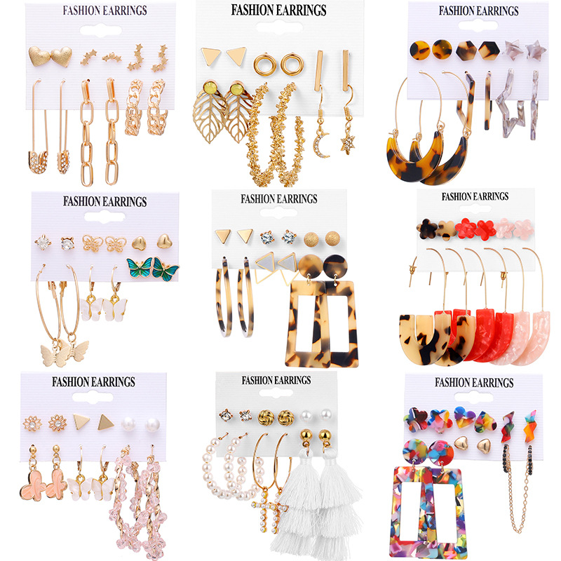 A new cross-border earring set from the Korean jewelry industry, featuring a fashionable, simple and retro acrylic tassel pearl earring set full figure