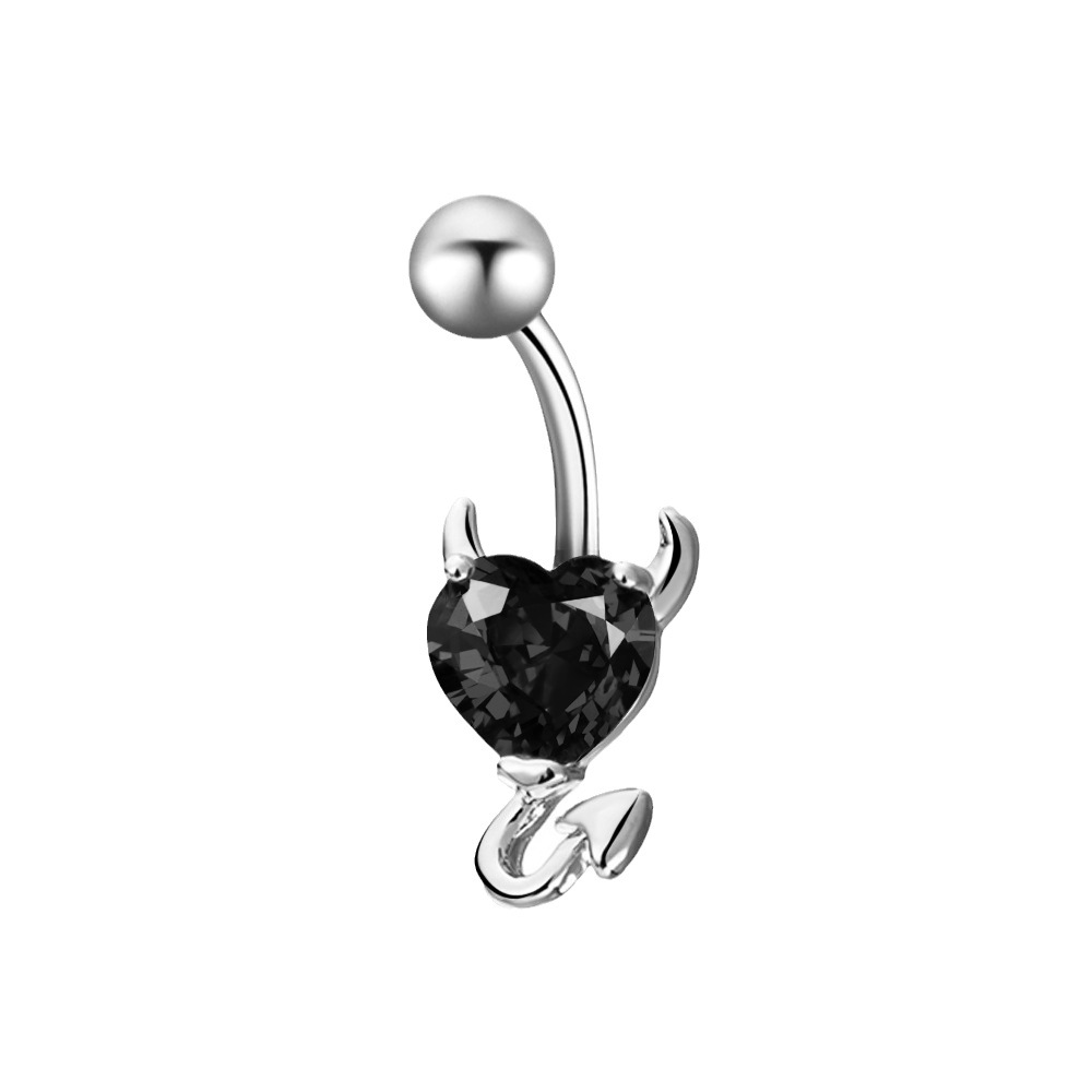 European and American fashion zircon heart-shaped navel ring, Amazon bestseller, simple devil navel nail navel decoration, human piercing accessory Item Picture