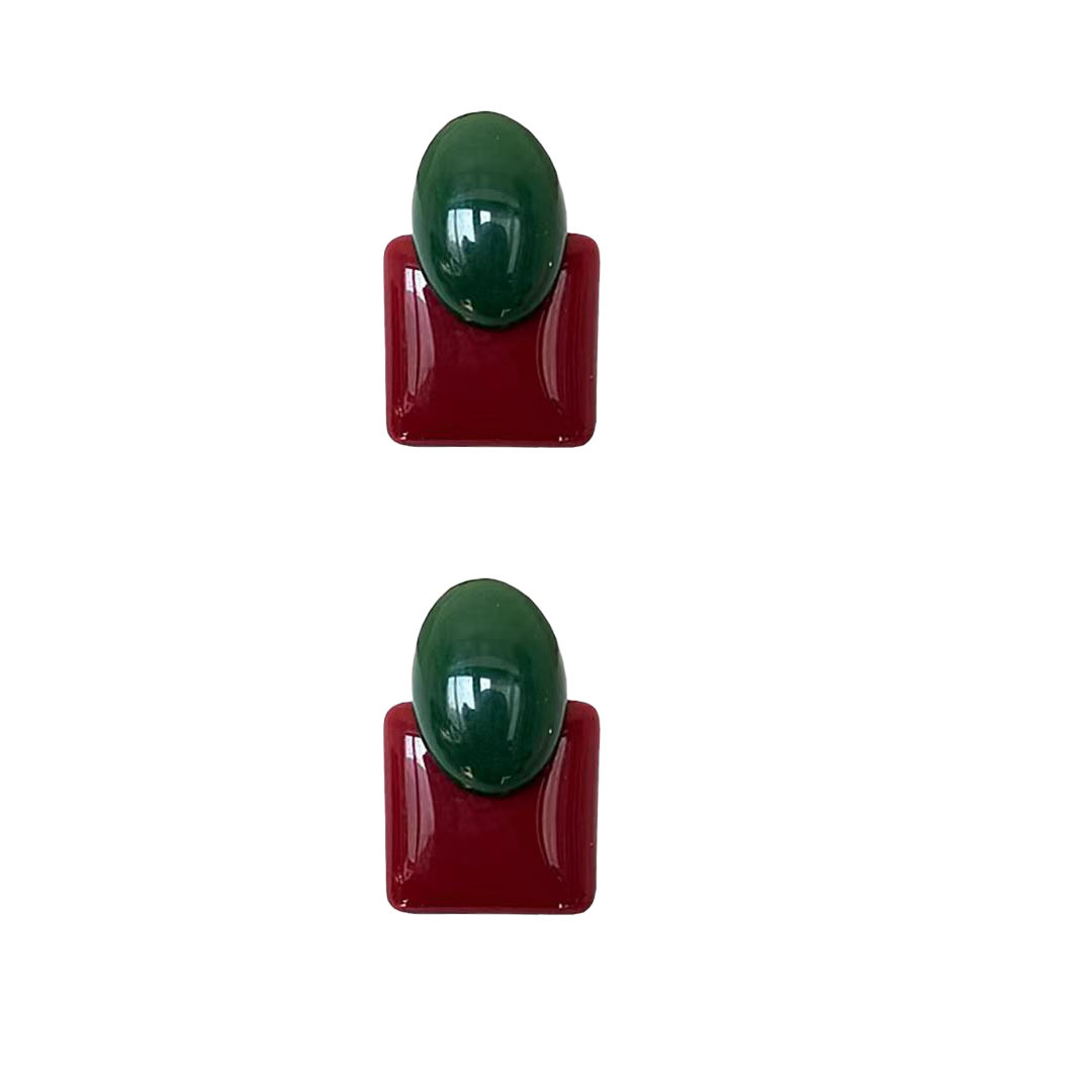 Square earrings, women's geometric high-end earrings, red to whiten, elegant, fashionable, unique and versatile earrings, new style Item Picture