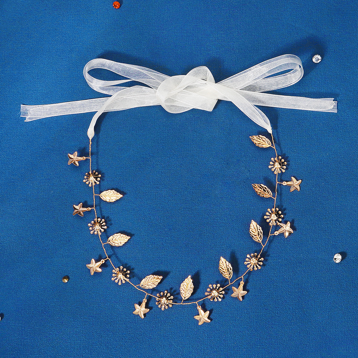 Bridal hair accessories, wedding gowns, evening gowns, headwear, simple beach style, ins niche design sense, handcrafted pearl star hair bands Specification drawing