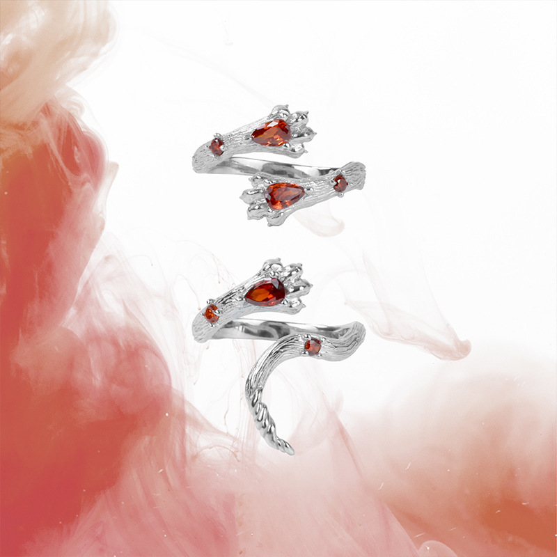 Red zircon ring, sweet and cool, ins trendy, adjustable, fashionable and personalized index finger ring for girls in Gryffindor Lion House Item Picture