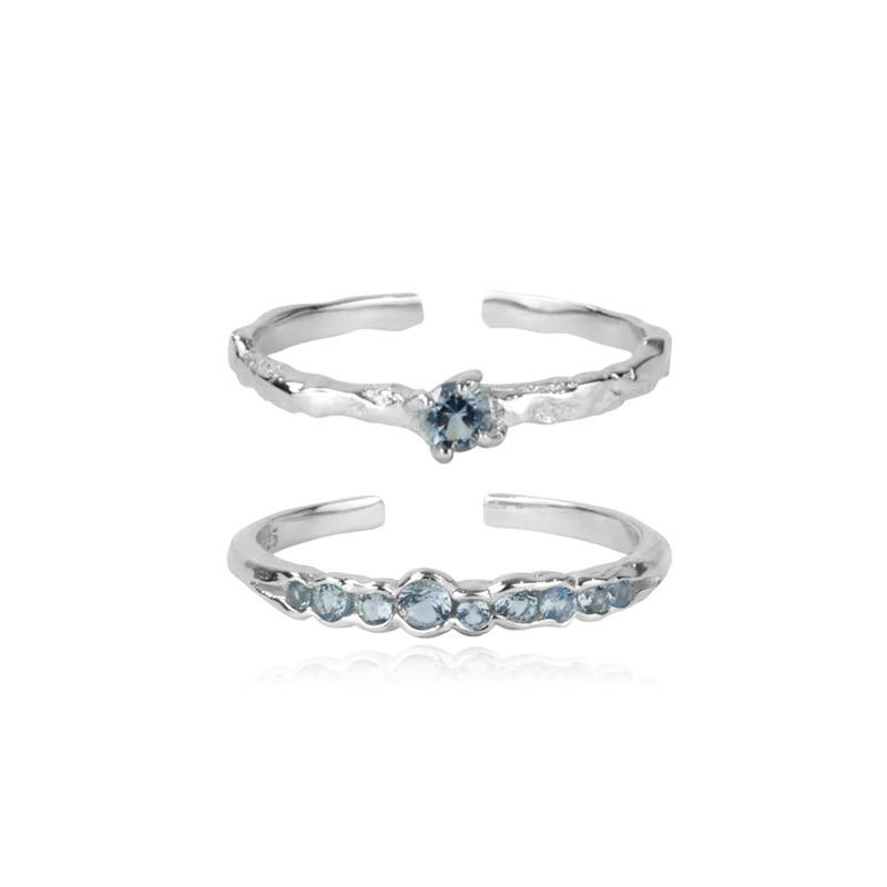 Exquisitely layered ins cold style blue zircon open ring, a high-end, light luxury, trendy and versatile personalized ring for women Item Picture