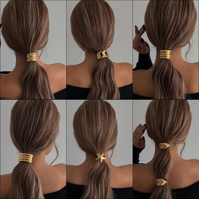 Minimalist and cold style metal hair tie and hair band 2024 new French high-end ponytail hair tie and hair accessory full figure