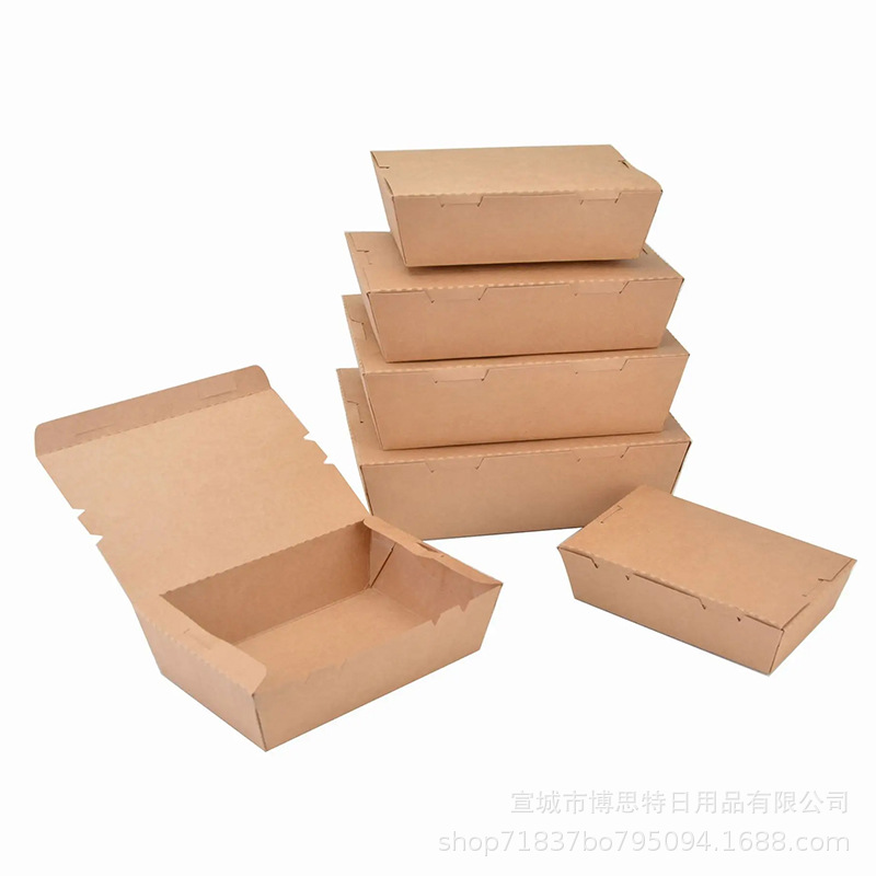 Takeout kraft paper large right-angle packing box, thickened anti-scald, cold and hot dual-use disposable kraft paper large right-angle lunch box Item Picture