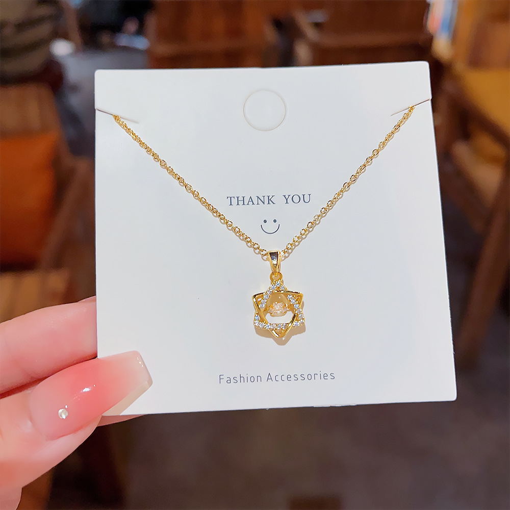 Light luxury hexagonal star dynamic necklace for women, trendy on Instagram, super fairy-like, versatile, elegant and fresh titanium steel collarbone chain wholesale details Picture