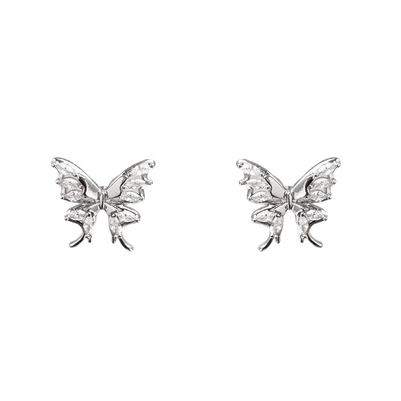 Hollowed-out butterfly zircon earrings, women's micro-inlaid, high-end and simple stud earrings, 2025 new unique and popular earrings Item Picture