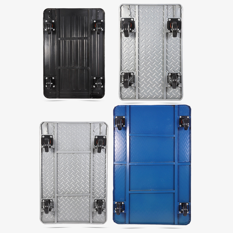 Iron flatbed tool cart, handcart, flatbed cart, small cart, trailer, folding and moving vehicle, hand-pulled vehicle, four-wheel steering Application Scenario