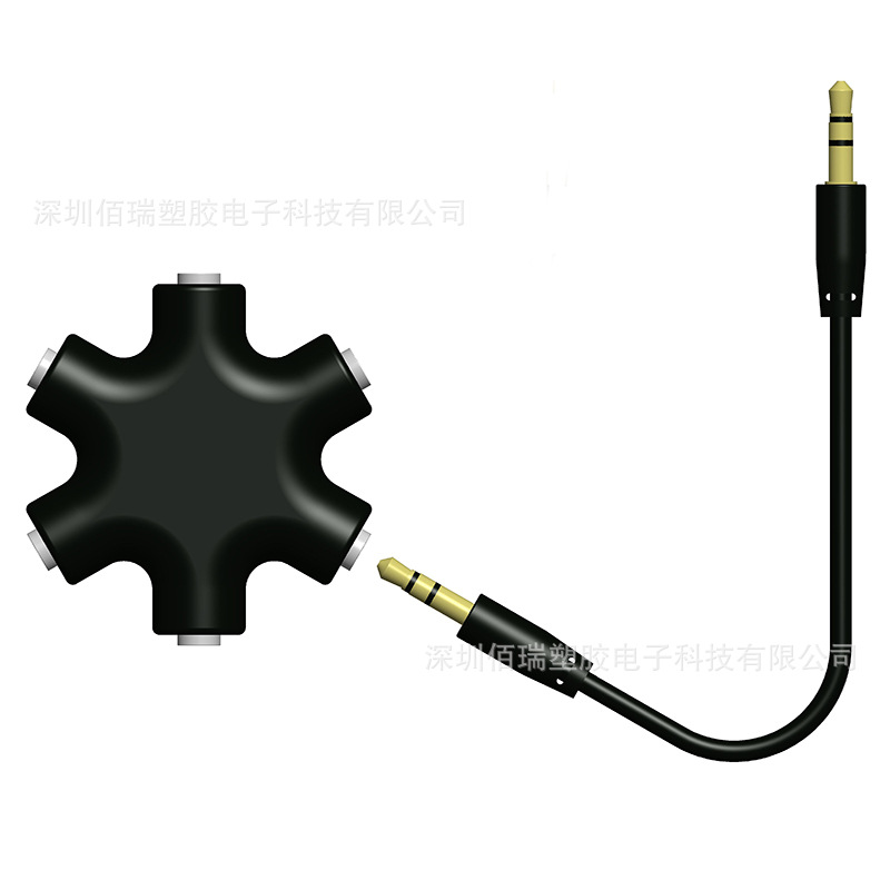 1-to-5 audio splitter, 1-to-5 headphone crossover, 6-hole headphone adapter with adapter cable mixer full figure