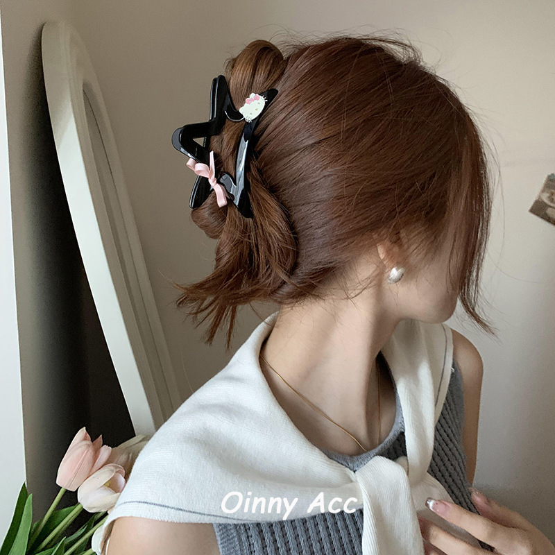 Cartoon hellokitty grappling clip, female double-sided five-pointed star shark clip, cute and girlish, back head updo hair clip Specification drawing