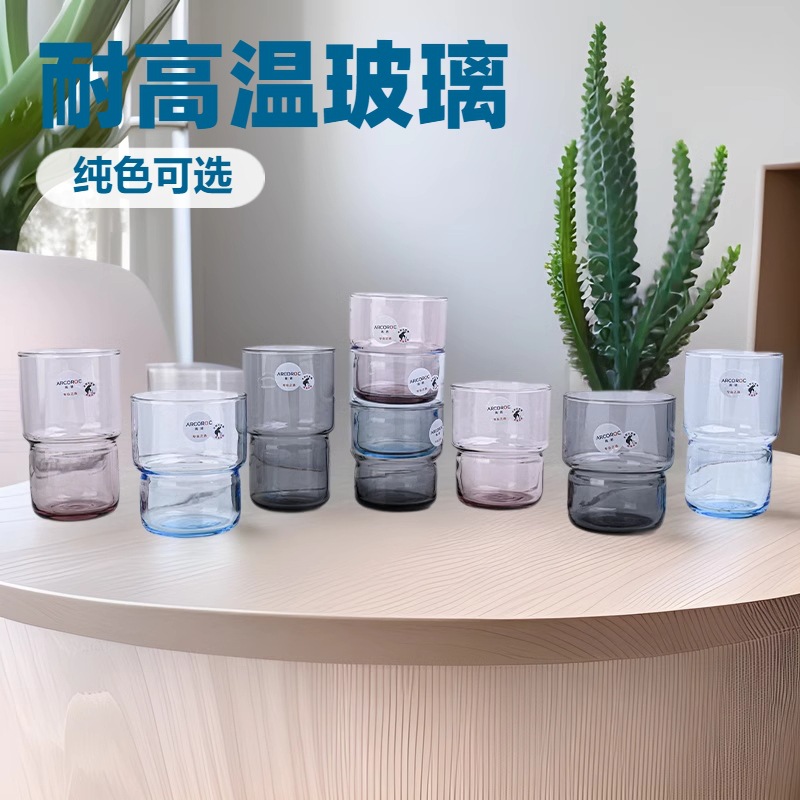 Gaonuo heat-resistant tempered glass cups can be stacked and are shock-resistant. Household drinking cups, colored juice cups, and tempered glass cups for restaurants full figure
