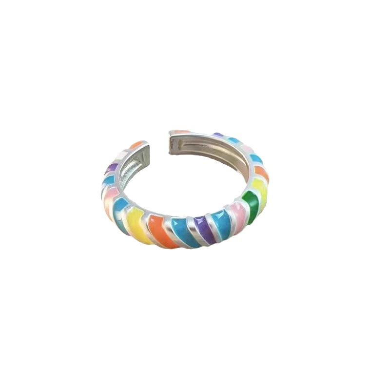 Sweet and cool retro drip glaze rainbow dopamine ring, a high-end female summer personality, sweet candy-colored open ring Item Picture