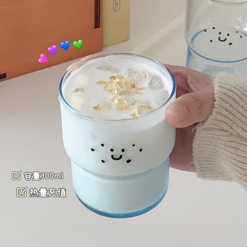 Glass cups, women's water cups, household cold brew cups, coffee cups, internet-famous water cups, breakfast cups, cute milk cups Specification drawing