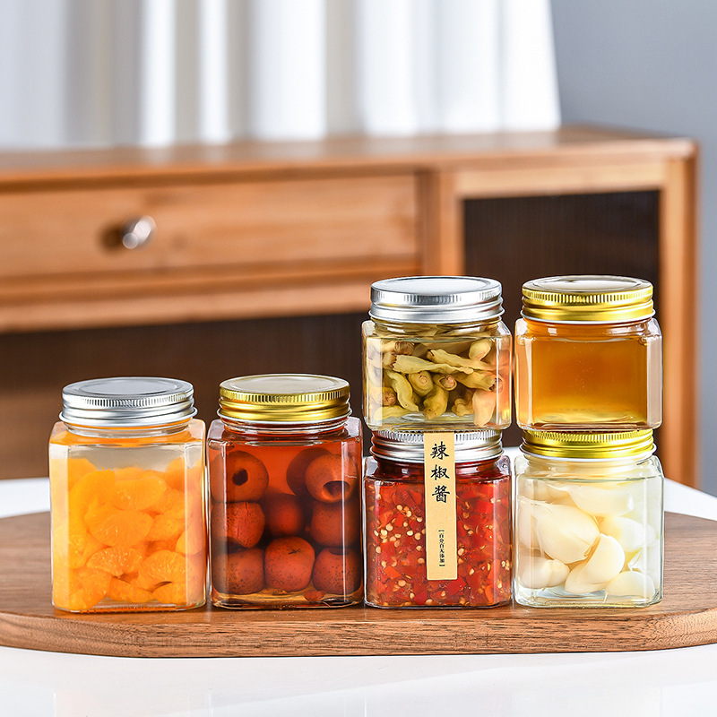Amazon salad dressing bottles, octagonal Mason glass bottles, tinplate LIDS, sealed cans, canned bottles, honey bottles wholesale full figure