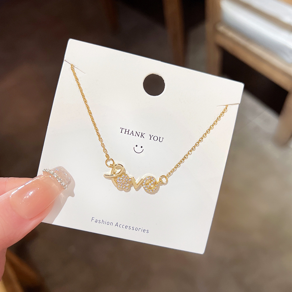 New trendy LOVE letter Internet celebrity necklace, spicy Korean style simple pendant, elegant titanium steel collarbone chain, ins accessories details Picture