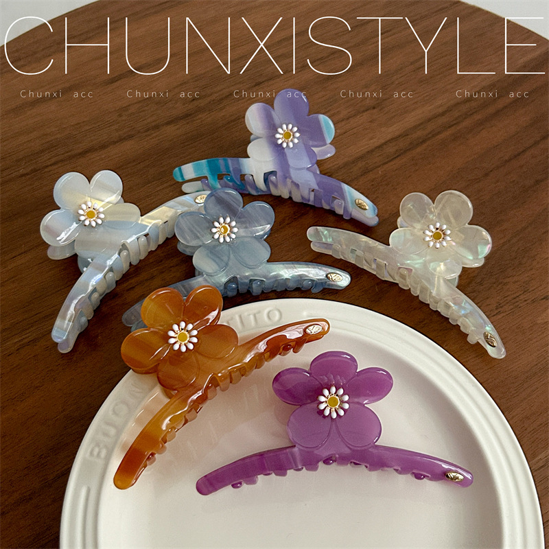 Mermaid Girl acetic acid Flower Hair clip, super fairy-like back head bun hair clip, Japanese and Korean style, versatile new shark clip Specification drawing
