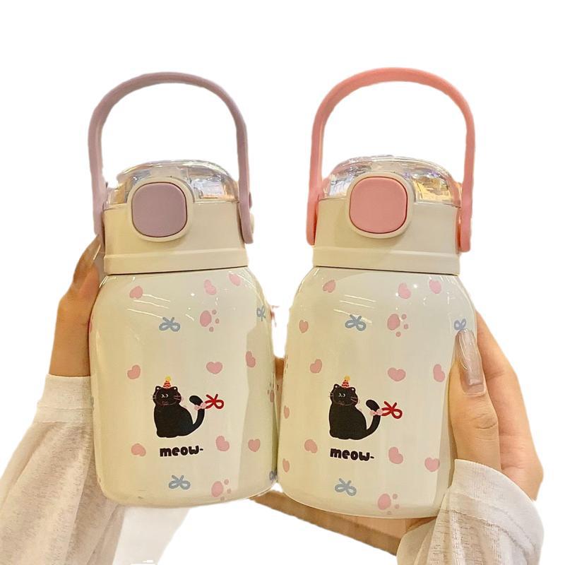 New cartoon cat insulated cup, high school girls' appearance level, ins straw cup, cute and portable for students, 316 stainless steel water cup Item Picture
