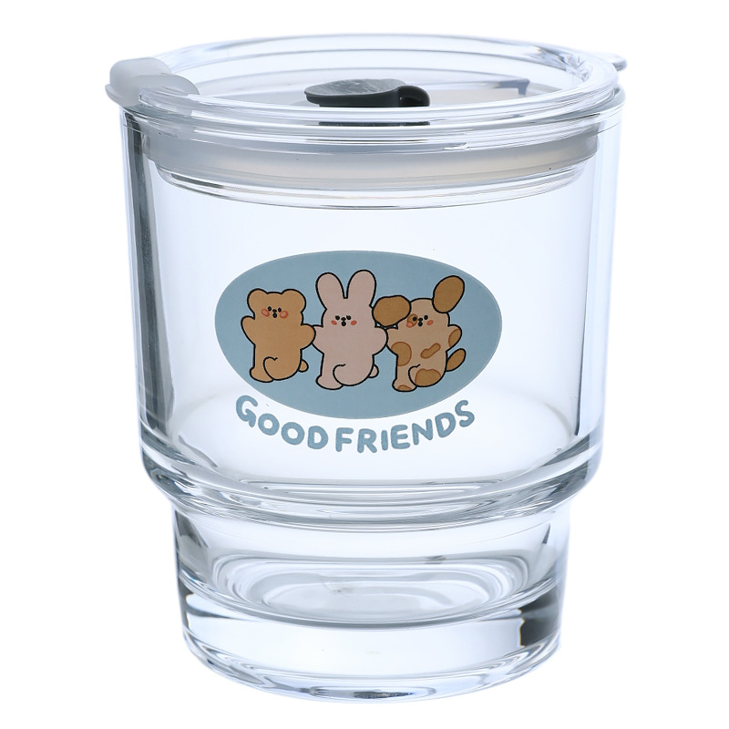 Wholesale of Bolimei glass cups, Korean InS-style glass straw cups, girlish water cups, student drinking cups Item Picture