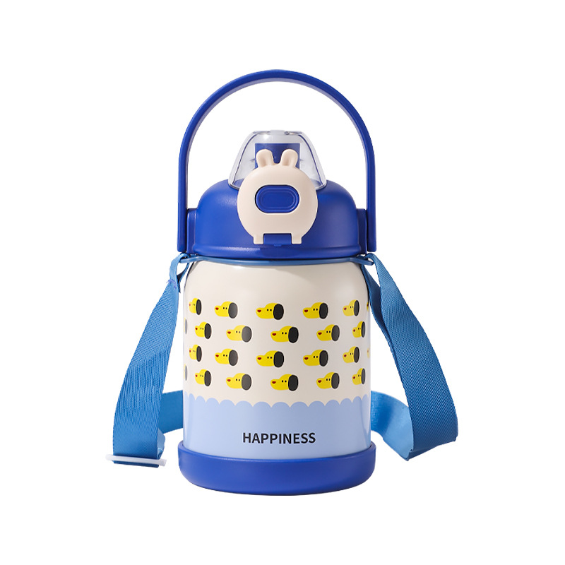 2025 New children's cartoon insulated cup, 316 stainless steel portable large-belted cup, large-capacity hanging strap straw cup Item Picture