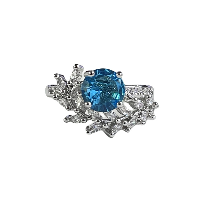 The blue zircon light luxury layered ins fashion open ring, a cold and aloof style for women, with a unique and elegant temperament and a high-end ring trend Item Picture