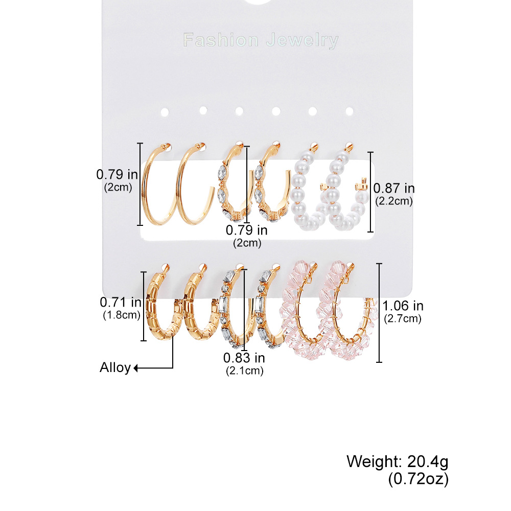 A new cross-border personalized metal twisted chain spiral ear ring and pearl earring women's set of 9 pieces details Picture