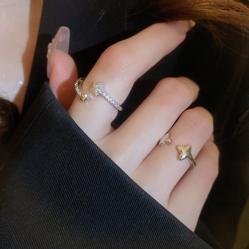Sweet and cool style, star opening ring, niche design sense, zircon index finger ring, elegant and high-end, versatile jewelry details Picture