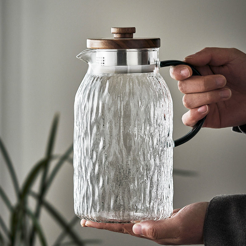Hammer-patterned glass cold water kettle, large-capacity thickened Japanese tangerine kettle, bark kettle, cold water kettle, high-temperature resistant glass kettle Specification drawing
