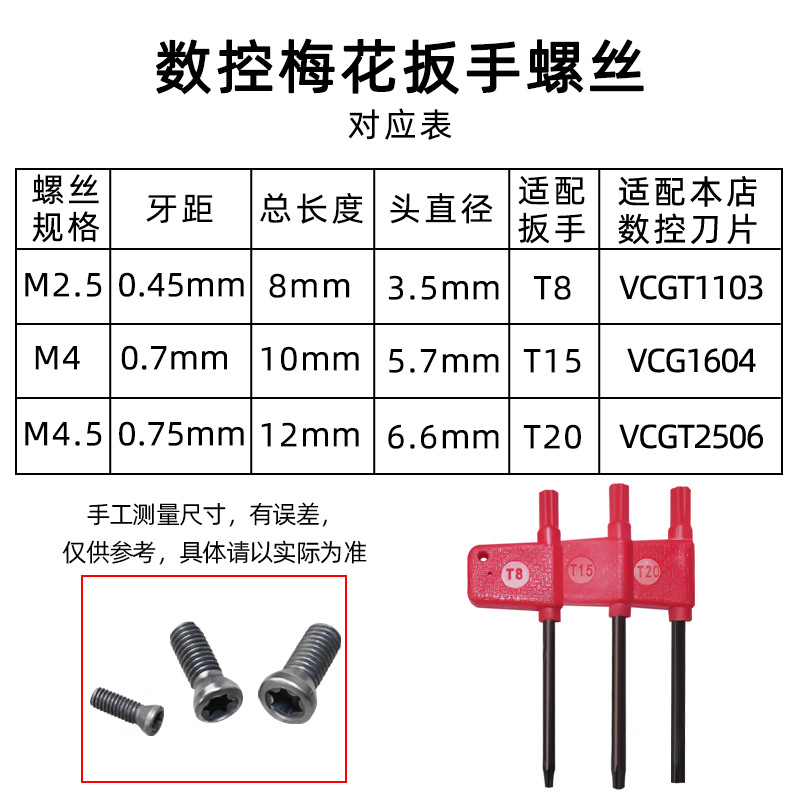 T-shaped plum blossom Red Flag wrench, T8, T15, T20 wrench, plum blossom matching screw disposable turning tool accessories Specification drawing