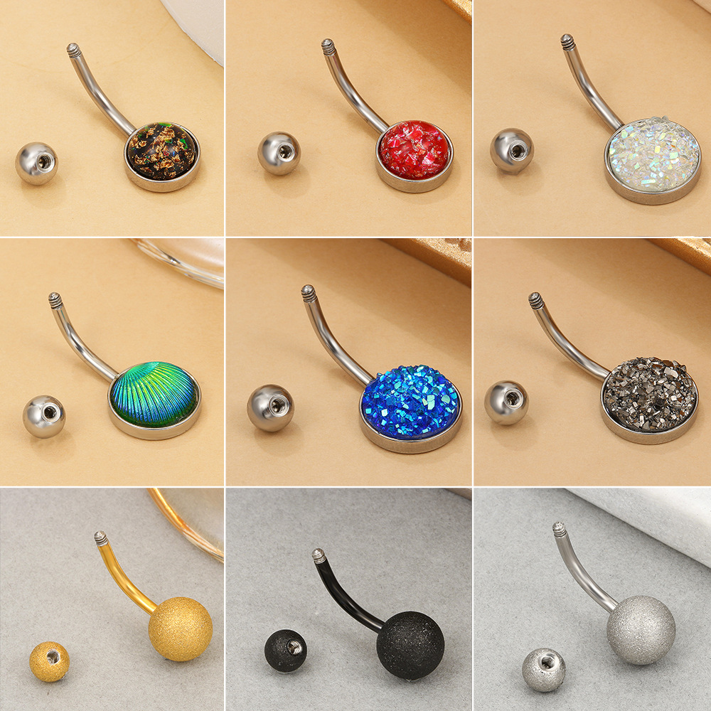 Cross-border new stainless steel double ball navel ring African fashion zircon round navel stud human piercing jewelry for women Specification drawing