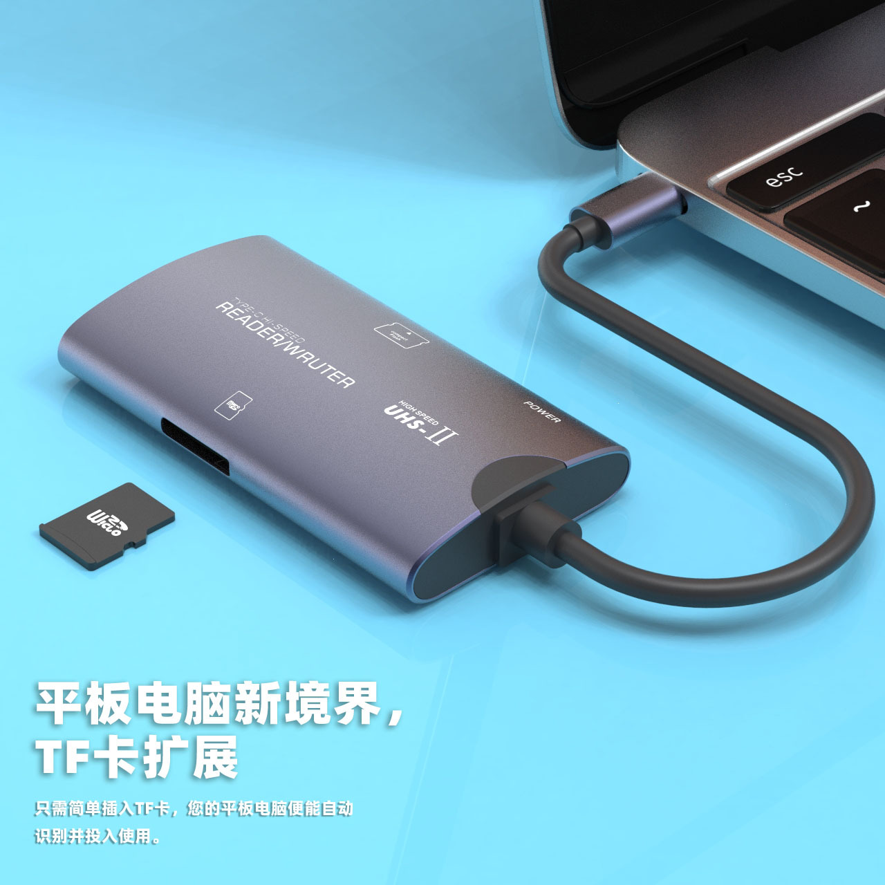 Private mold usb high-speed multi-functional cf card reader tf aluminum alloy computer and mobile phone two-in-one card reader type-c details Picture