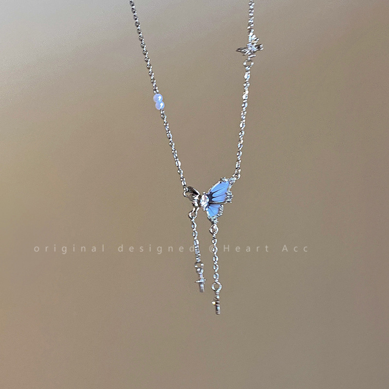 Simple butterfly tassel zircon necklace, a niche design for women that doesn't fade, a collarbone chain-like accessory wholesale Application Scenario