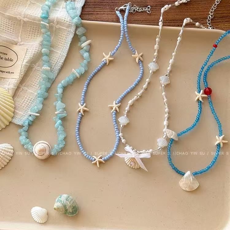 Seaside vacation ~ Shell necklace, a high-end and niche design accessory for girls on Instagram, a beach holiday style collarbone chain full figure