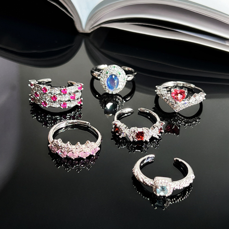 New Chinese-style, light luxury, high-end color diamond inlaid open ring for women on Instagram, cold style, personalized and versatile ring details Picture