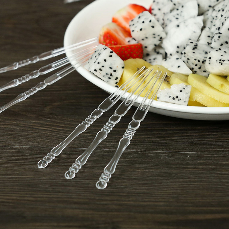 Artistic transparent bamboo fork, disposable fruit, fruit stick, cake, fruit fork, bar, restaurant, household, large packaging details Picture