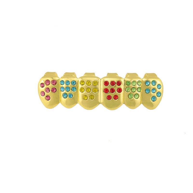 European and American hip-hop braces, hiphop glossy single color diamond set, decorative color diamond glossy set, Halloween gold braces Application Scenario