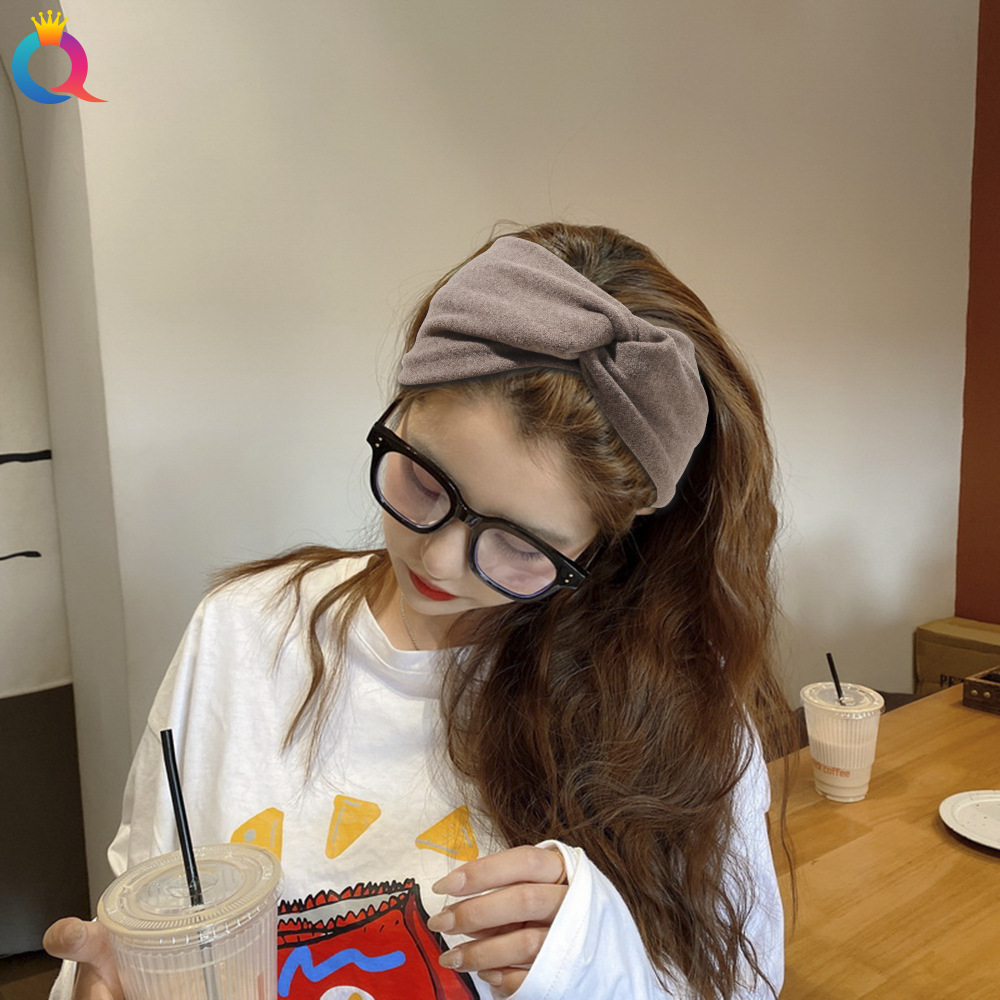 Qiyue Korean-style solid-color cashmere hair band, simple, elegant, fashionable and versatile for women. Wholesale of knot-tied hair bands and hair accessories Specification drawing