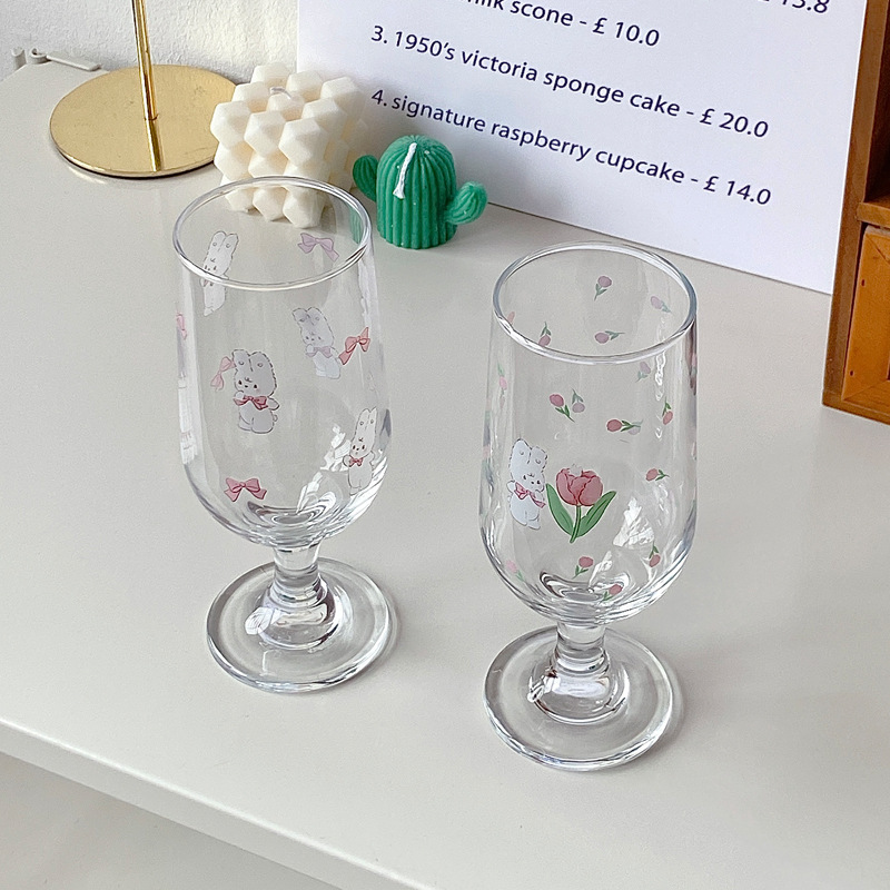 Bolimei cartoon-style glass cups, tall glasses, girlish breakfast juice cups, milk water cups, rabbits details Picture