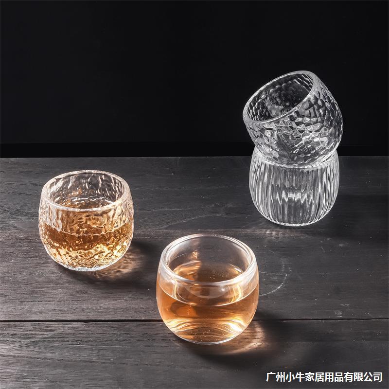High-end glass cup with hammer pattern, owner's cup, not hot to the touch, personal thickened cup, health-preserving Chinese cup 100ml details Picture
