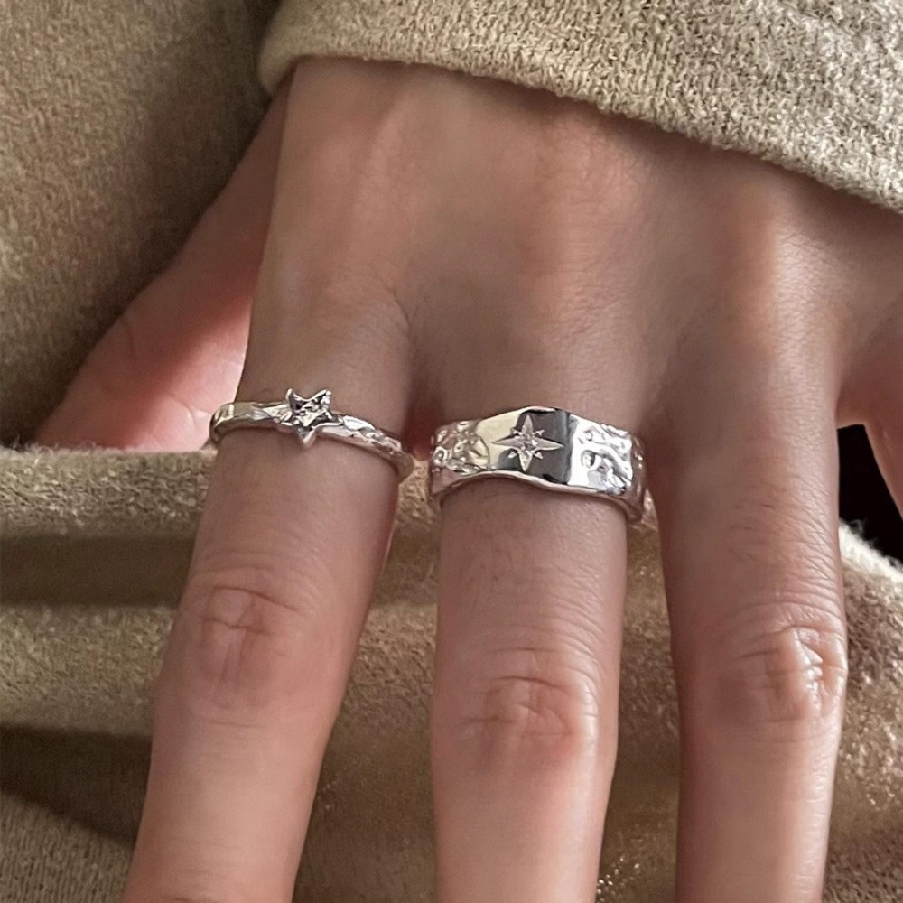 925 sterling silver textured star ring, simple, individual, niche and high-end open-top ring for women in Instagram style, couple index finger ring details Picture