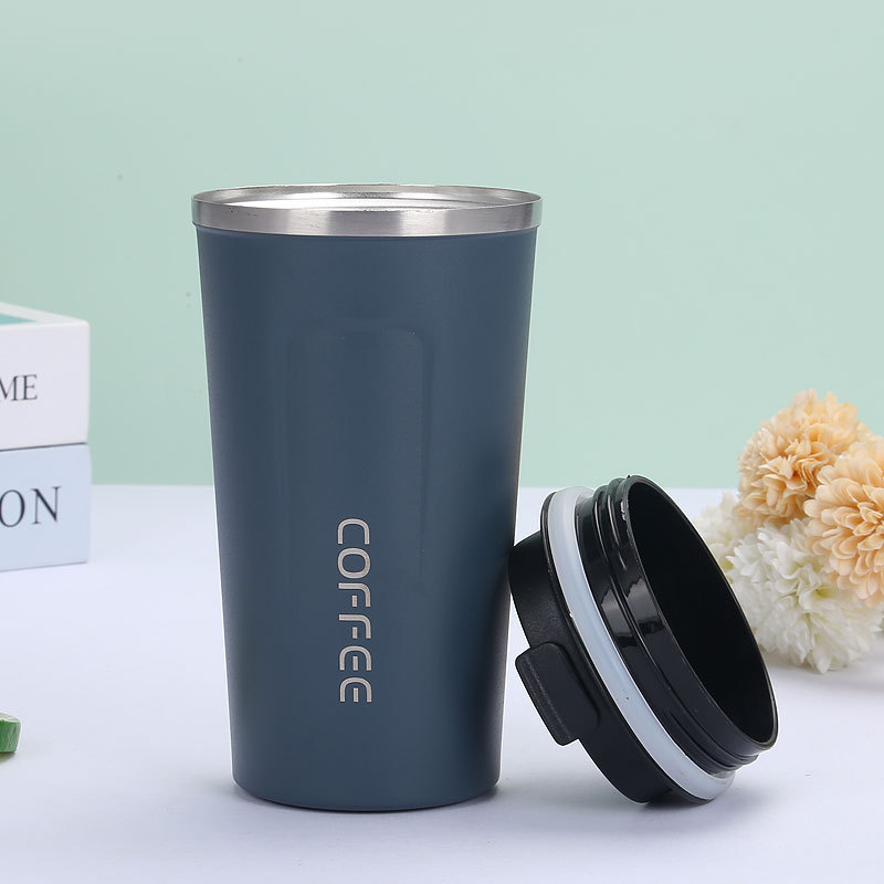 New type of insulated cup, 304 stainless steel coffee cup, vacuum office cup, creative outdoor leisure car cup, printed text Specification drawing