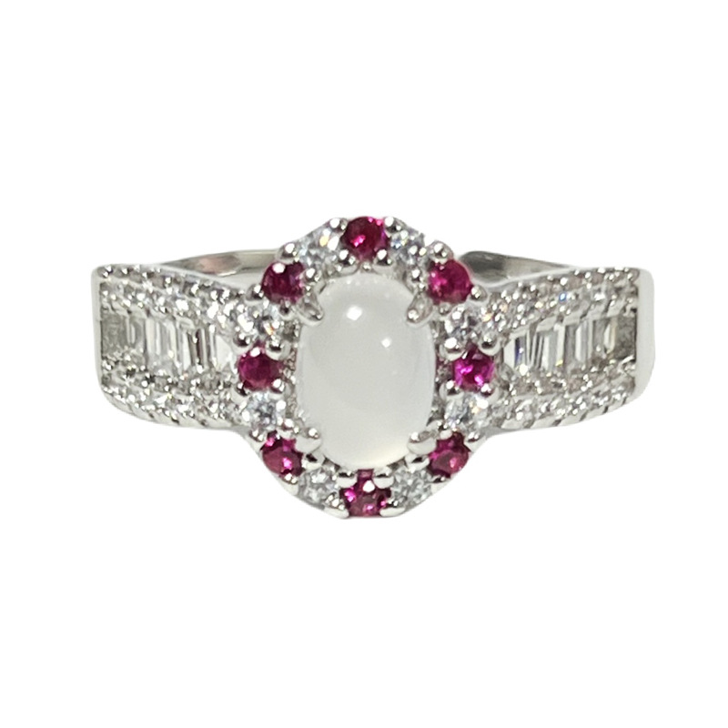 A delicate and trendy new Chinese-style light luxury high-end ring with a slightly inlaid egg surface and an open opening, a cold and elegant style ring for women on Instagram Item Picture