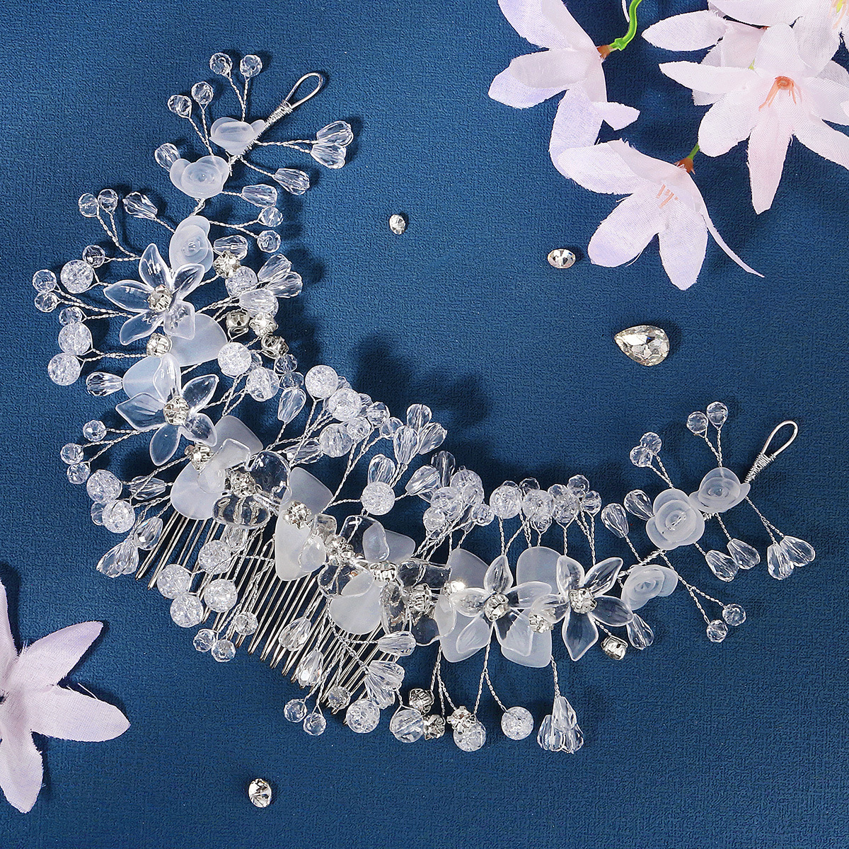 European and American children's hair accessories, acrylic hair flowers, hair combs, stage performance, updo hair accessories, high-end feel, handcrafted bridal combs Specification drawing