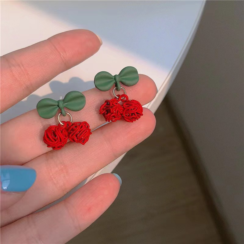 Summer cherry stud earrings for women, with a niche design sense and high-end Korean style, are a new trend in 2025 Specification drawing