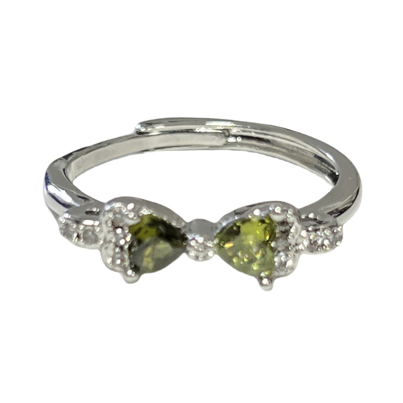 Minimalist plain circle purple diamond fish tail sweet and cool open ring for women, unique and high-end olive green bow ring Item Picture
