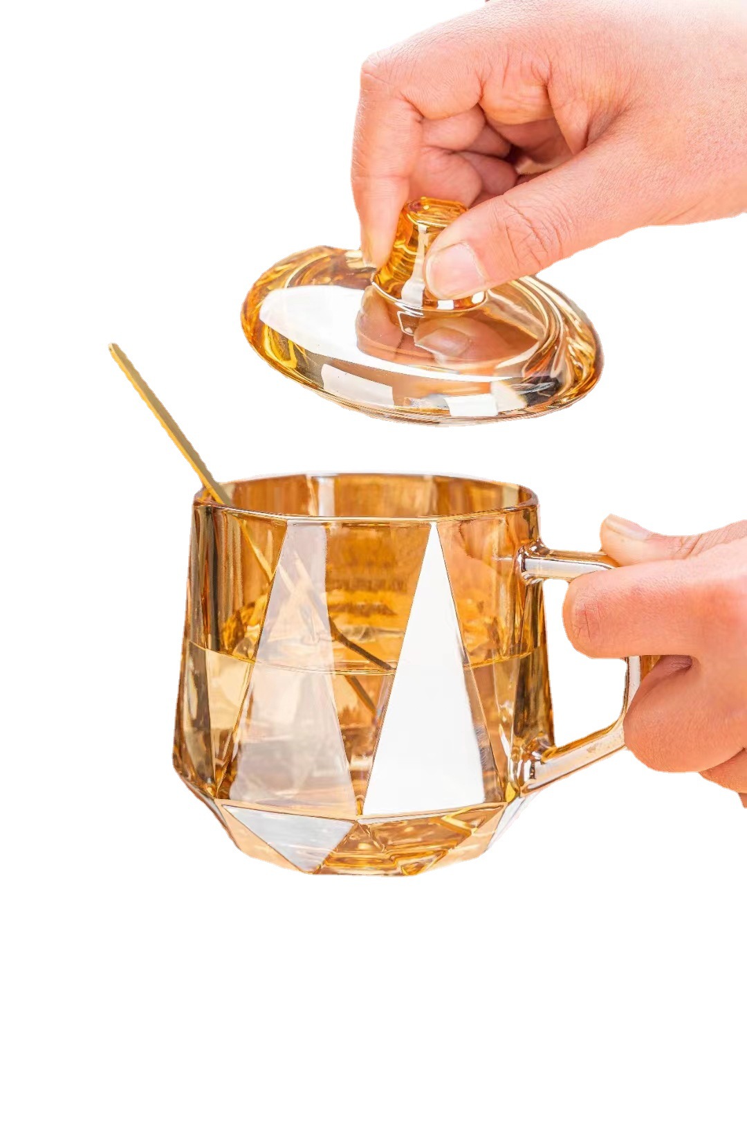 Glass breakfast cup, household strap, jewelry gift box packaging for customers, gift advertisement, water cup, large-capacity covered spoon Item Picture