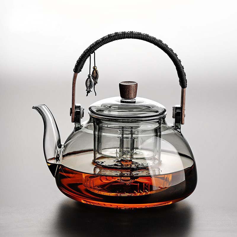 Glass handle teapot, household tea brewing set, light luxury tea ware set, Chinese high borosilicate glass tea brewing set details Picture