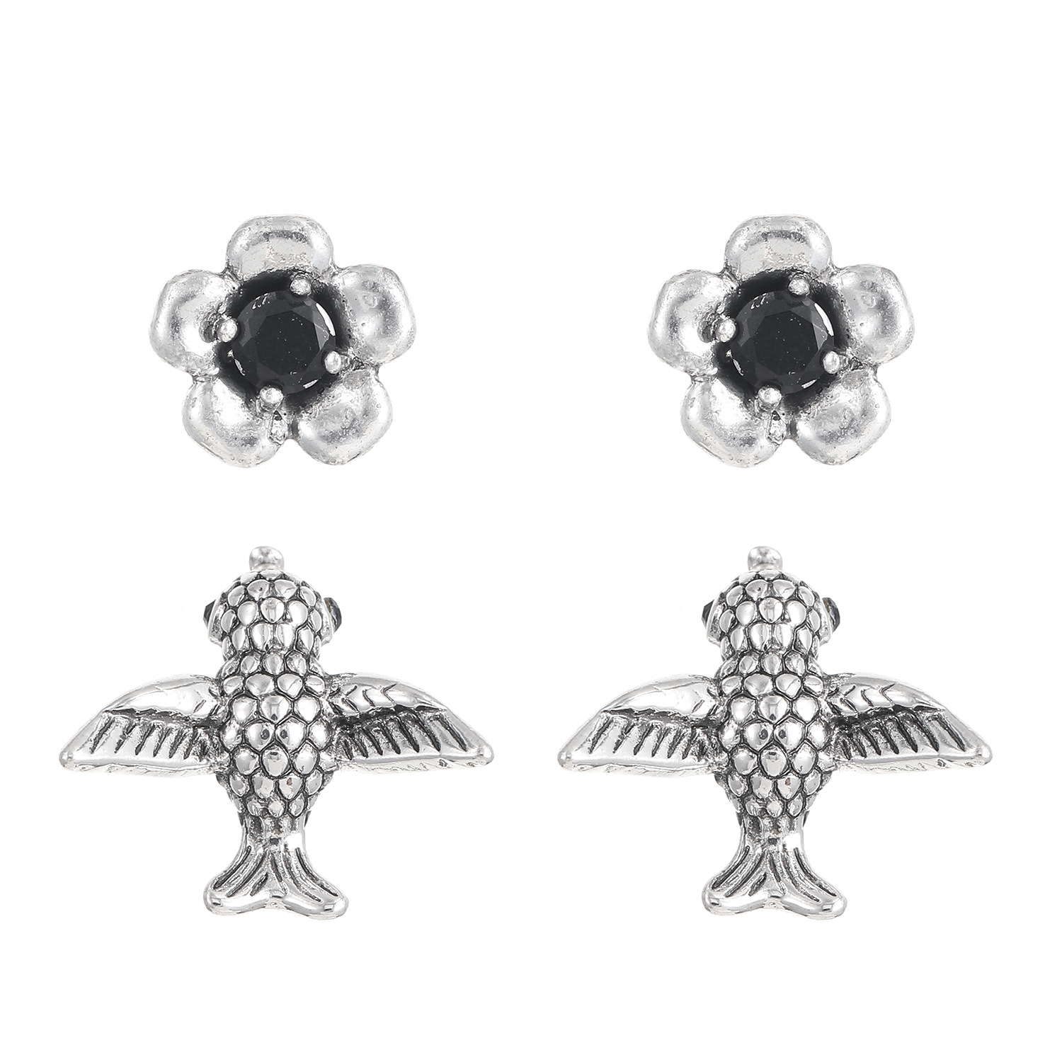 Wholesale of popular cross-border retro earrings from Europe and America with a sense of design, niche flower and bird stud earrings, and women's spring and summer hummingbird accessories Item Picture