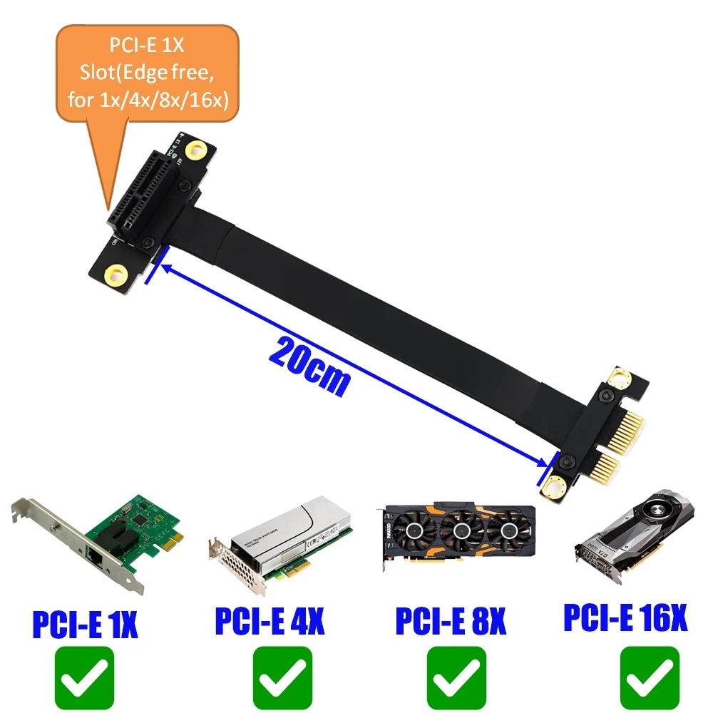 PCIE extension cable small slot PCI-E 3.0 adapter cable sound card network card PCIE x1 to x1 connection cable 90 degrees Specification drawing