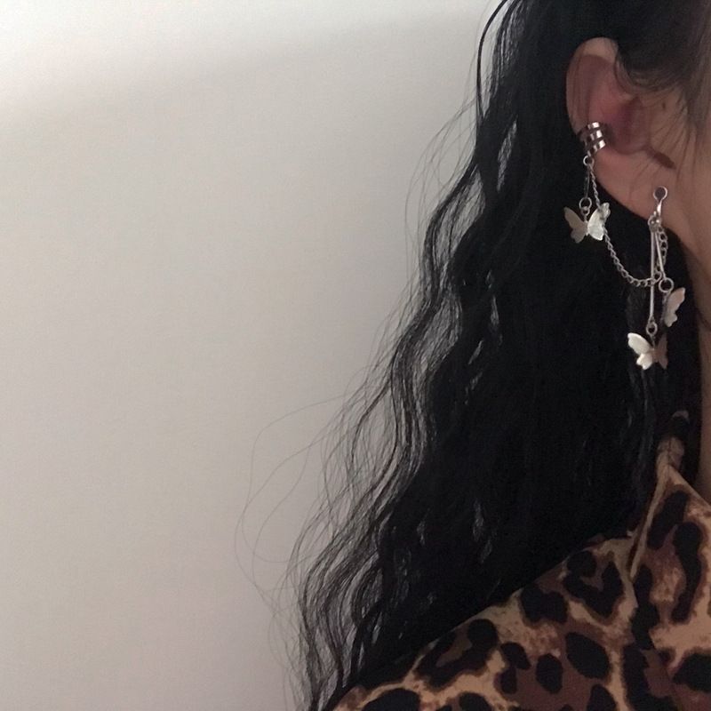 ins butterfly stud earrings, long tassel ear clips, super fairy ear bone clips, one-piece face slimming earrings, chain earrings for women Application Scenario
