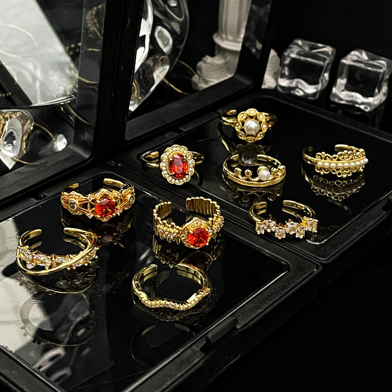 Retro court-style lace-trimmed, elegant open ring, new Chinese-style luxurious and fashionable ring accessory trend Specification drawing